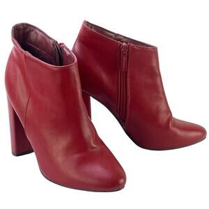 Breckelles Womens Ankle Zip Pointed Toe Boot 3.5" Chunky Covered Heel Garnet S 6
